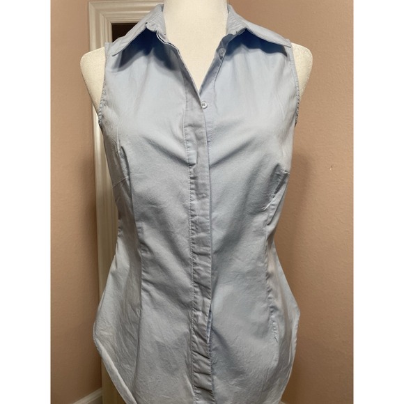 Mango Tops - MNG Mango Women Blue Sleeveless Button Front Blouse Top Size M